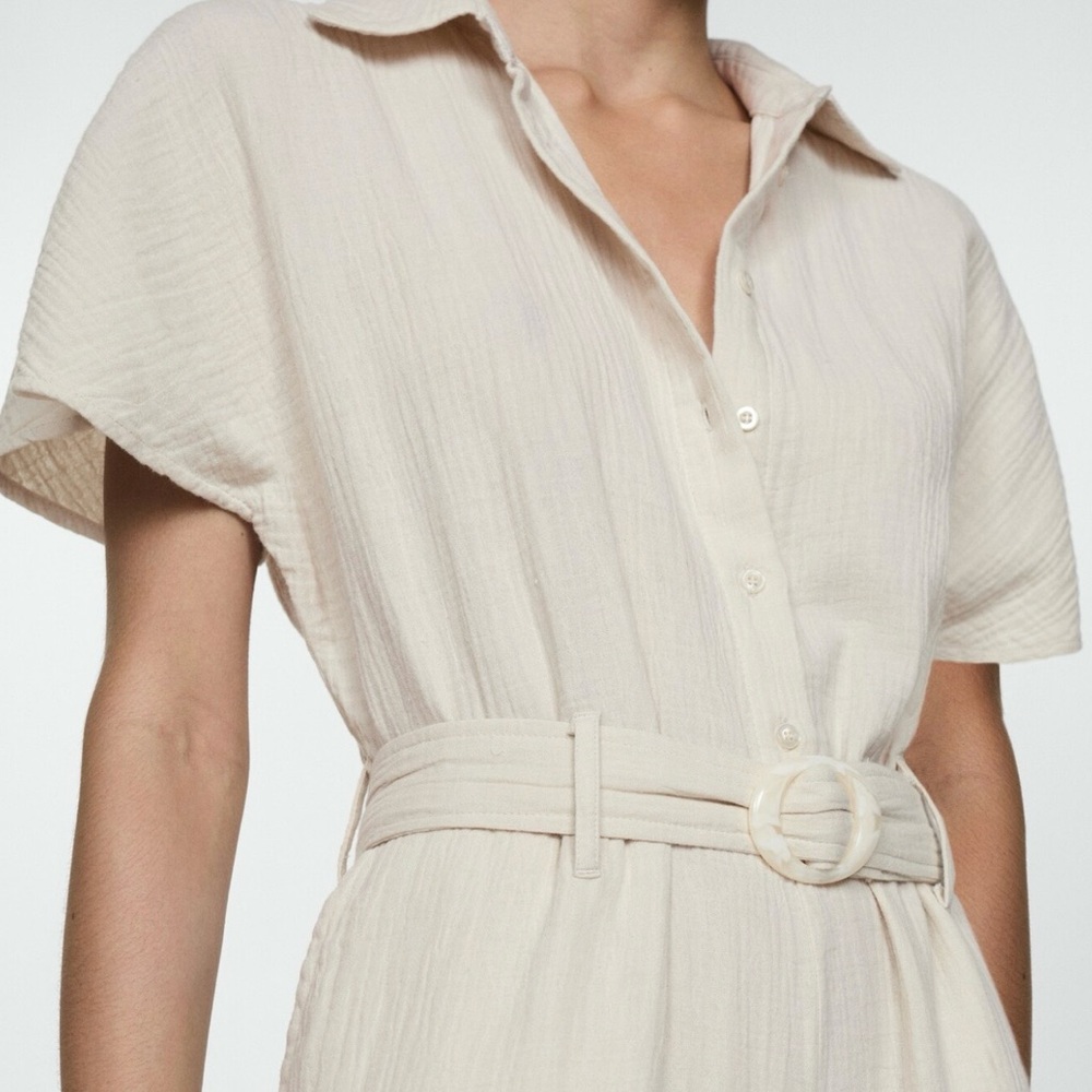 NWT Mango Belted Jumpsuit Cotton Summer Stylish Vacation Pantsuit - Picture 2 of 7